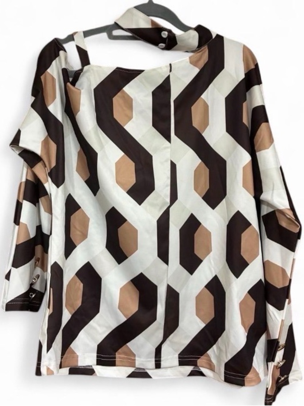 Source Unknown Geometric Tunic in Black, White & Tan